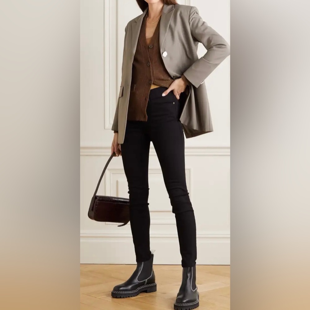 Frame Le Skinny de Jeanne Jeans Black Mid Rise Raw Hem Size 25